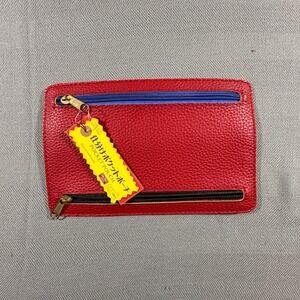 Daiso Japan Red Pebbled Pocket Pouch Multi Zipper Travel Wallet Organizer NEW